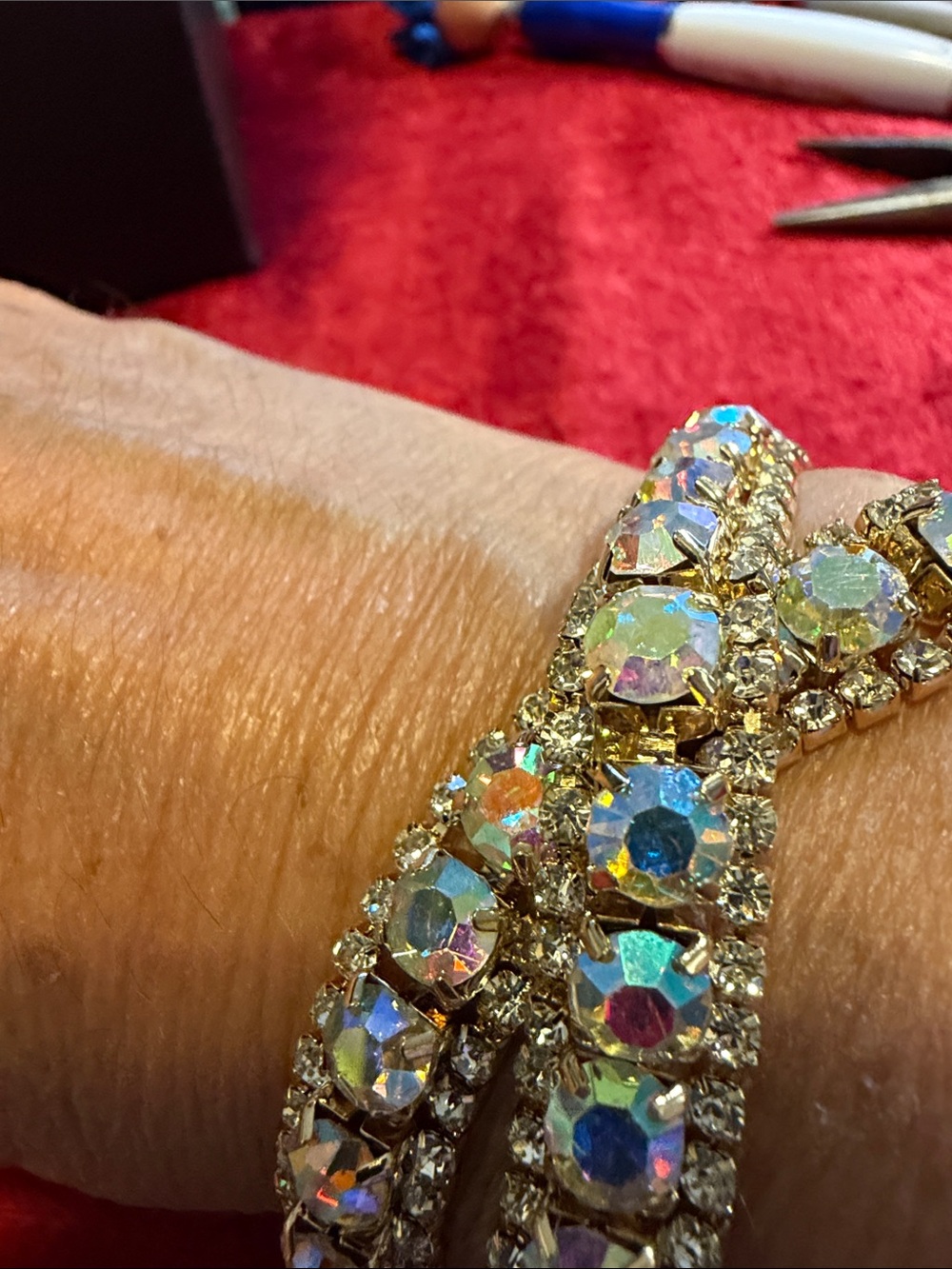 Vintage Aurora Borealis Crystal Wrap Bracelet like new 13.5” or choker